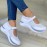 Women's Wedge Mesh Hollow Out Casual Shoes, Solid Color Hook And Loop Shoes, Breathable Walking Shoes